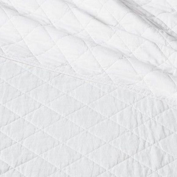 Threshold Bedding King Diamond Stitch Cotton Linen Quilt White